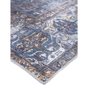 9 x 12 Blue and Ivory Floral Area Rug