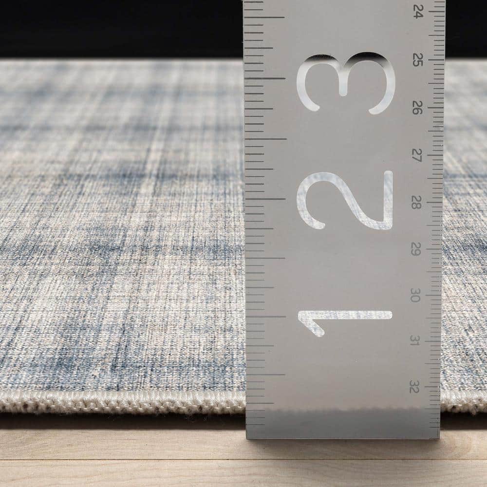 Blue Cream 5' x 7' Flat-Weave Synthetic Abstract Area Rug