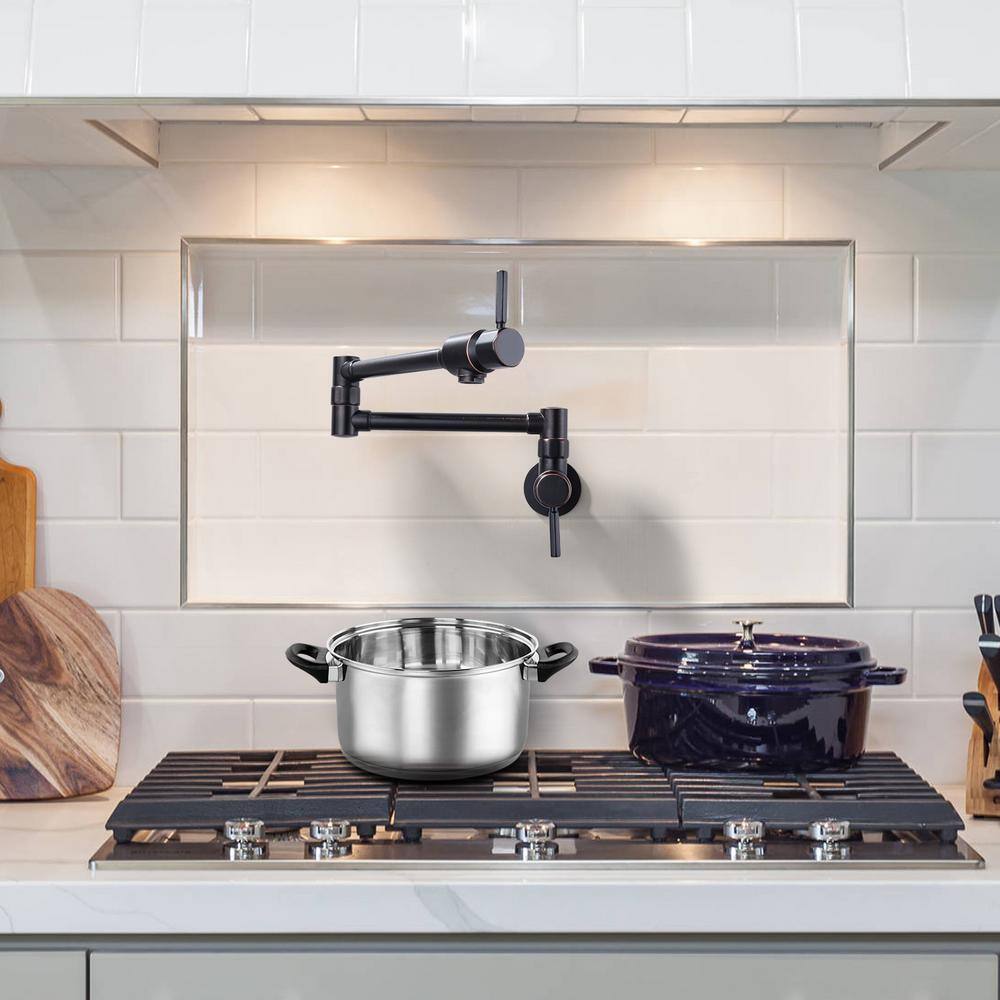 Oil Rubbed Bronze Wall Mounted Pot Filler Faucet with Ceramic Valve