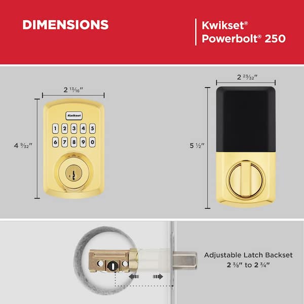 Kwikset Powerbolt 250 10-Button Keypad Lifetime Polished Brass