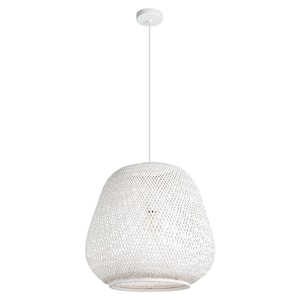 Dembleby 20 in. W x 93.14 in. H 1-Light White Statement Pendant Light with White Bamboo Dome Shade