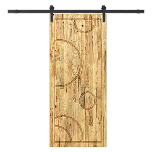 CALHOME 30 in. x 96 in. Weather Oak Stained Pine Wood Modern Interior Sliding Barn Door with Hardware Kit