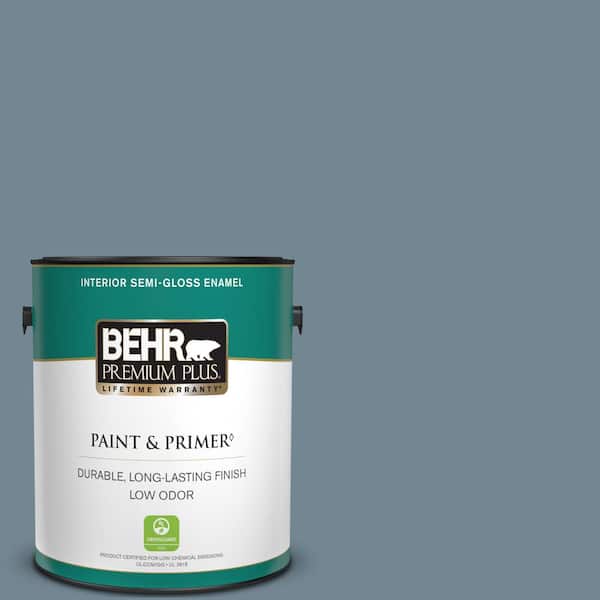 BEHR PREMIUM PLUS 1 gal. Home Decorators Collection #HDC-AC-24 Lyric Blue Semi-Gloss Enamel Low Odor Interior Paint & Primer