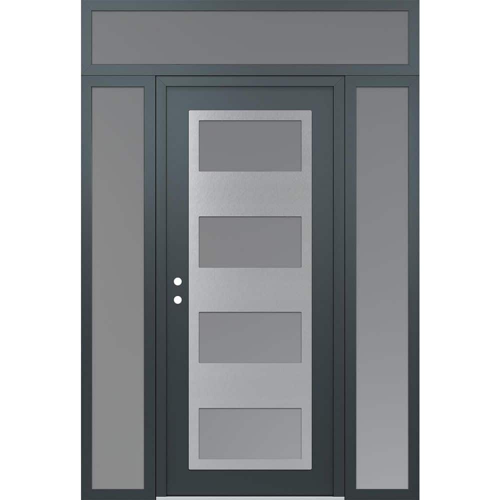 C2 68 in. x 96 in. Silver P Right-Hand/Inswing Frosted Glass Anth/Anth 2 Sidelite+Transom Steel Prehung Front Door price history on PriceWatchPro