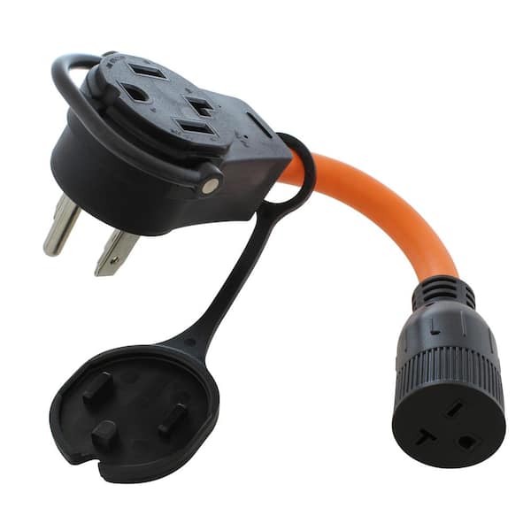 AC WORKS 1 ft. 30 Amp 14-30 Piggy-Back Plug to 6-20 Connector Adapter Cord With 2 Outlets