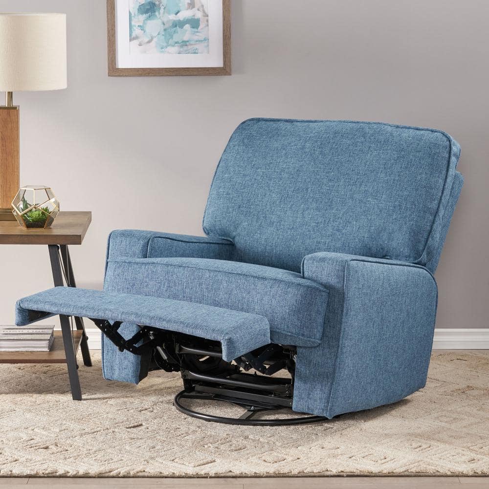 Handcrafted Navy Blue Fabric Swivel Glider Club Recliner