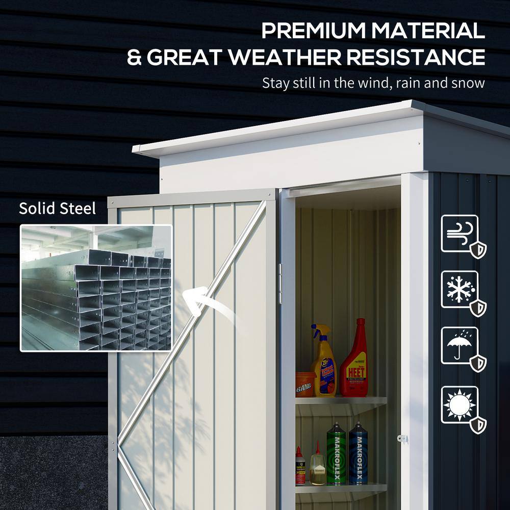 Gray Metal Outdoor Storage Shed with Shelving