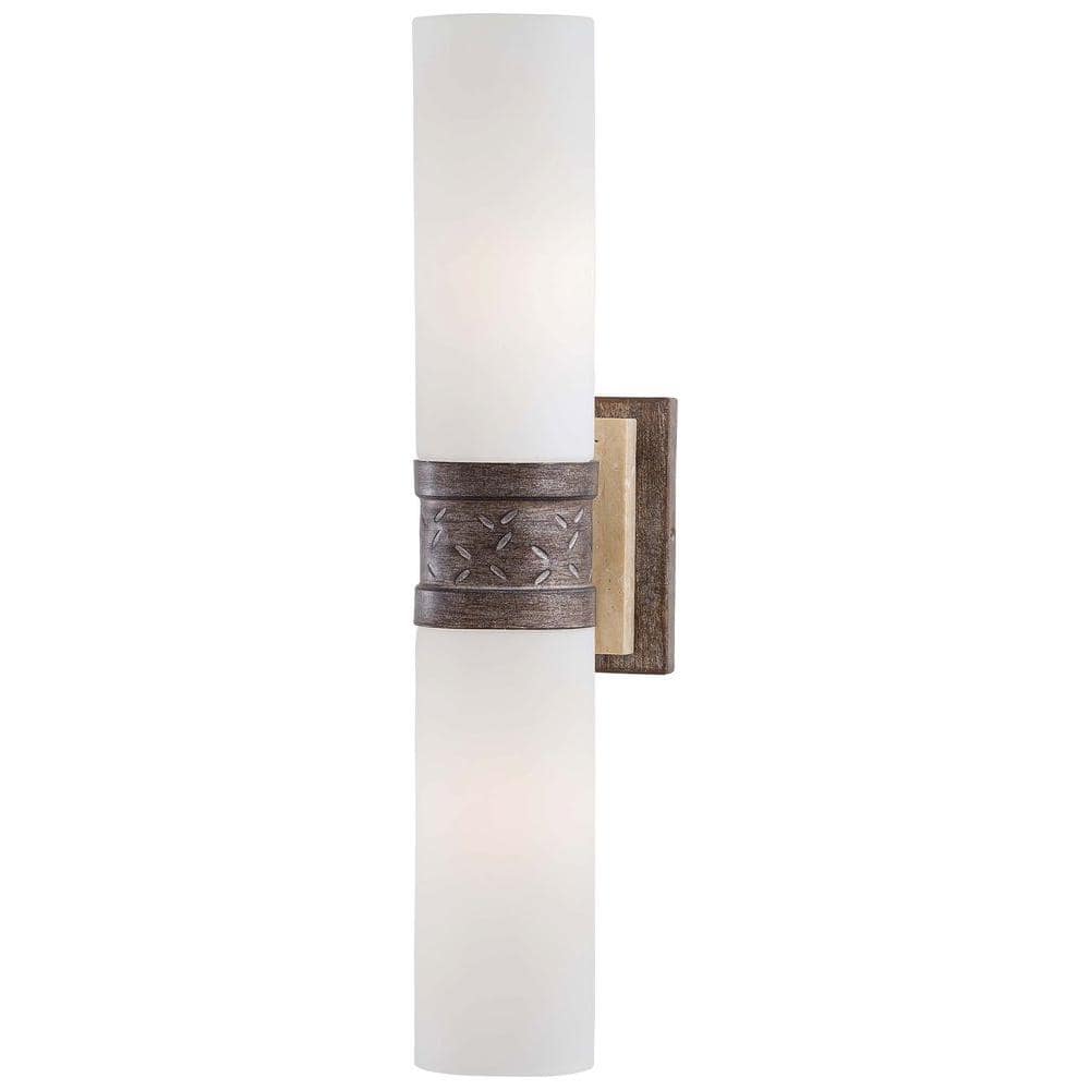 Aged Patina Iron and Opal Glass Cylinder Sconce