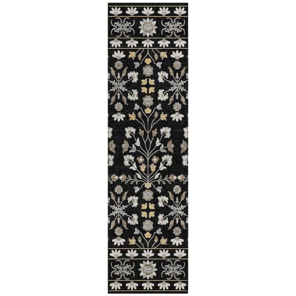 Chantille Machine Washable Indoor/Outdoor Abstract ACN3048 Black 2 ft. x 7 ft. Runner Rug
