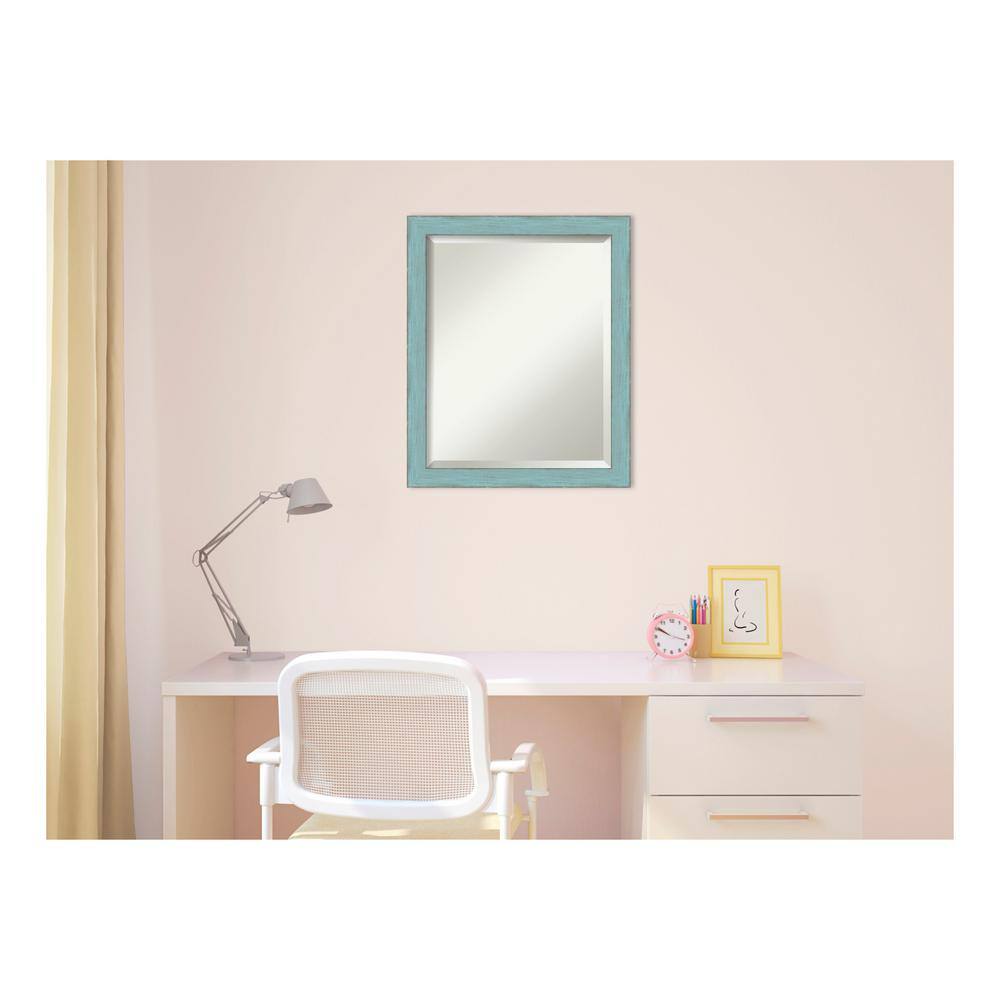 Medium Sky Blue Rustic Wood Beveled Wall Mirror