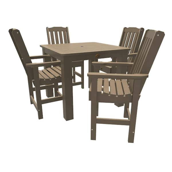 Highwood Springville Woodland Brown Counter Height Plastic Outdoor Dining Set in Woodland Brown Set of 4