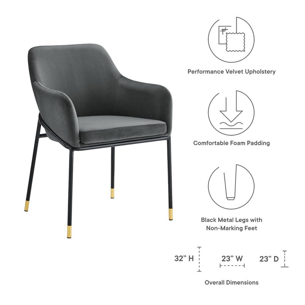Charcoal Black Velvet Upholstered Arm Chair with Metal Accents