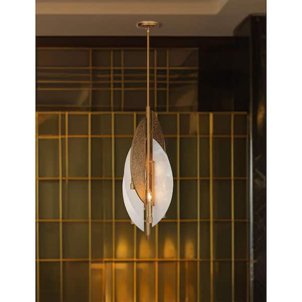 Saint-Martin 60-Watt 4-Light 31 in. Ashen Gold Candle Pendant Light with Alabaster Panels and No Bulbs Included