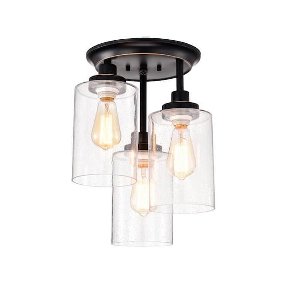 Warehouse of Tiffany Harun 15.2 in. 3-Lights Oil Rubbed Bronze Indoor Semi-Flush Mount Light with Light Kit