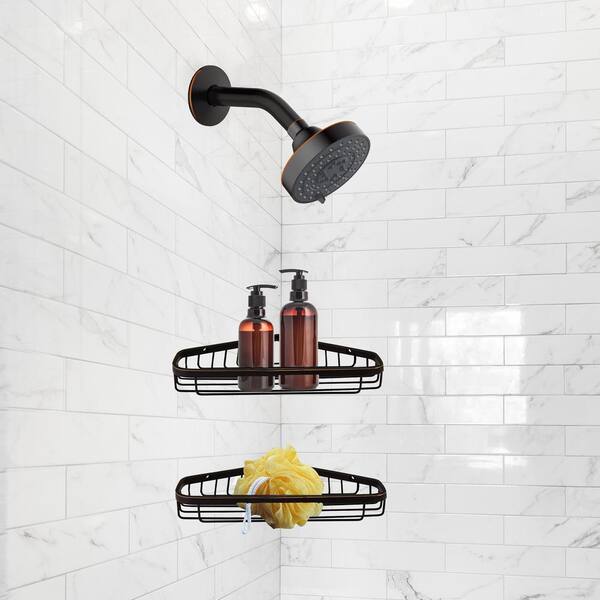 12 Inch Black Brass Wall Mounted Shower Caddy Basket Oil Rubbed Bronze  Bathroom Shelf