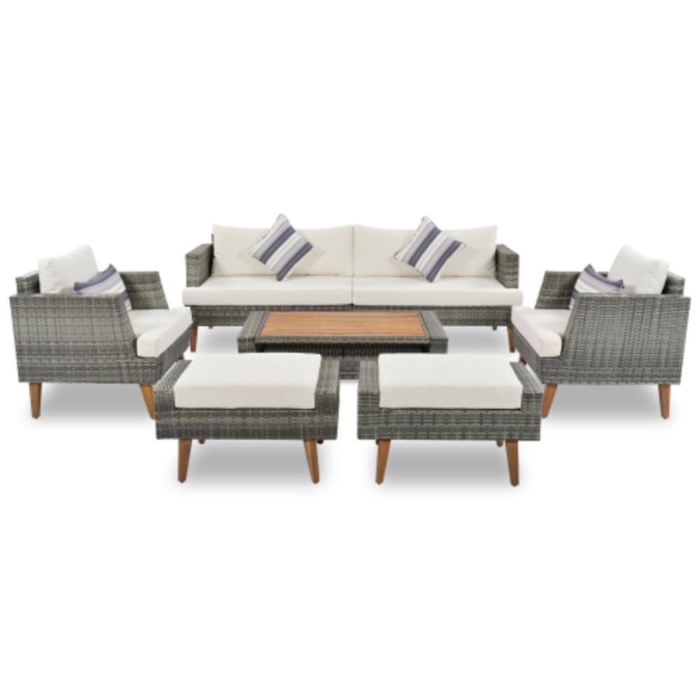 6-Piece Outdoor Patio Gray Wicker Sofa Set with Beige Cushions, Ottomans and Coffee Table price history on PriceWatchPro