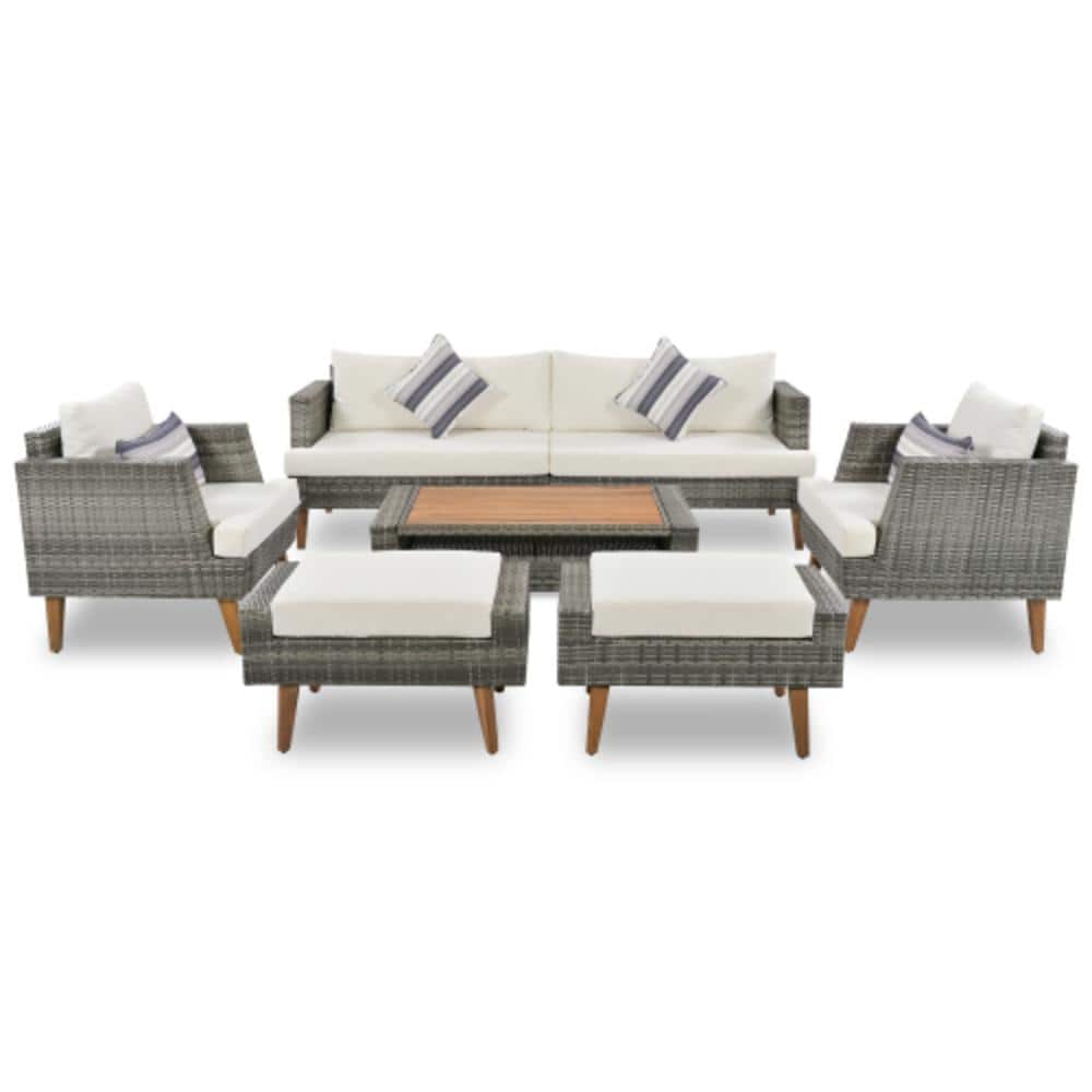 6-Piece Wicker Patio Conversation Set with Beige Cushions, Water Resistant price history on PriceWatchPro
