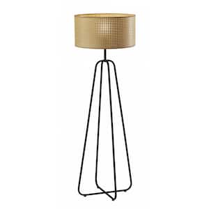 58 in. Bronze Open Cane Web Natural Shade Standard Floor Lamp With Dark Base