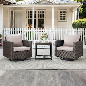 Valenta Brown 3-Piece Wicker Patio Conversation Set with Beige Cushions