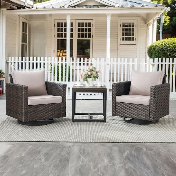Gymojoy Valenta Brown 3-Piece Wicker Patio Conversation Set with Beige Cushions