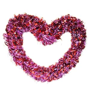 17 in. Artificial Valentine Red/Pink Tinsel Curly Wreath