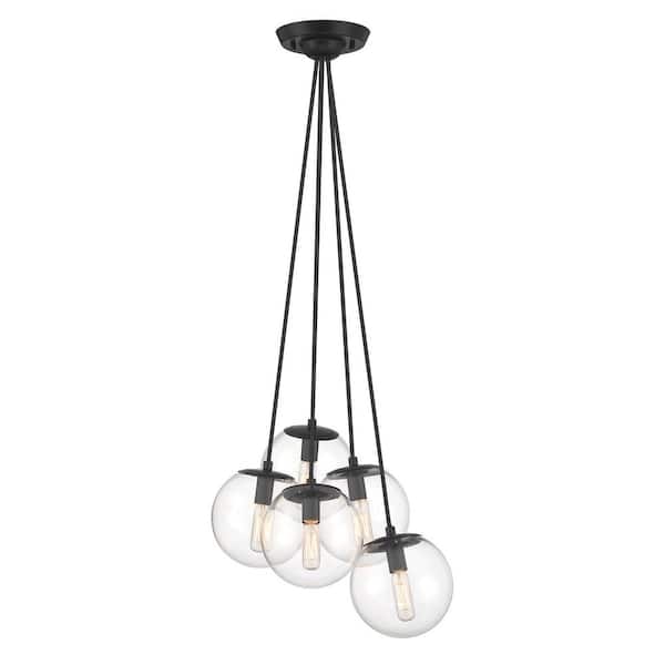 Minka Lavery Auresa 5Light Black Cluster Pendant Light with Clear Glass Shades 274566A The