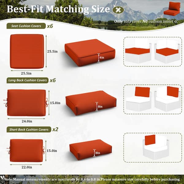 14-Piece Patio Cushion Covers Replacement with Zipper for Sectional Sofa Set, Slipcovers for Outdoor Cushions Orange