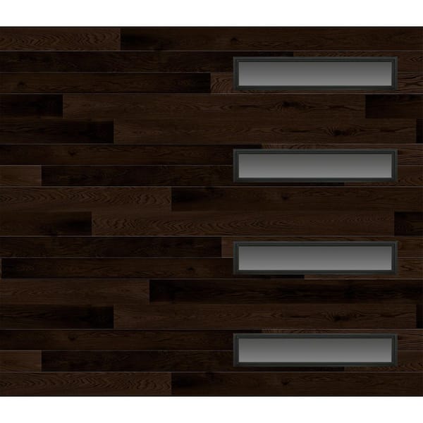 Modern Steel 8 ft. X 7 ft. 18.4 R-Value Insulated Wood Look Plank Espresso Garage Door with Slim Windows