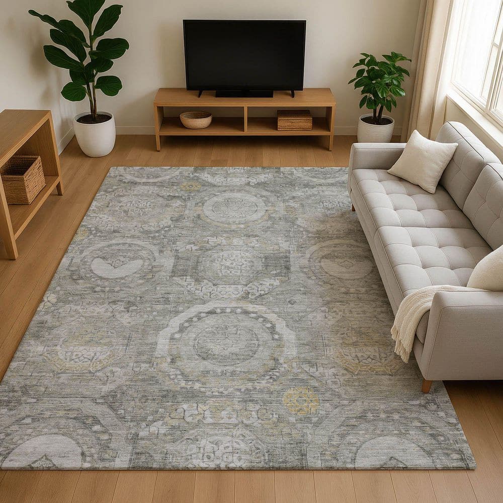 Mayfield Premium Machine Washable Abstract AMF1661 Pewter 10 ft. x 14 ft. Area Rug price history on PriceWatchPro