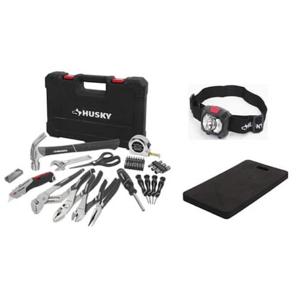 Husky 60-Piece Home Repair tool set Bundled with Headlamp and Knee Pad
