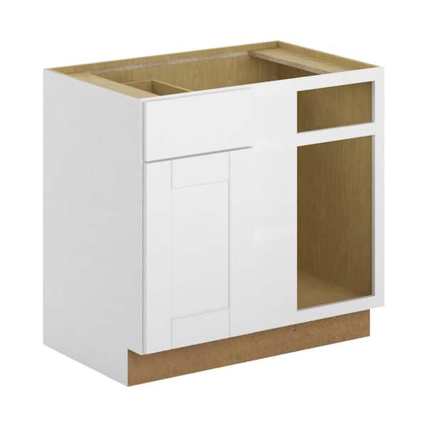 Hampton Bay Princeton Shaker Assembled 36x34.5x24 in. Blind Corner Base Cabinet in Warm White
