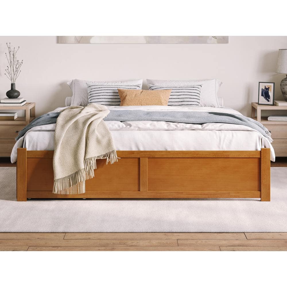 Light Toffee King Wood Platform Bed with Storage Drawers