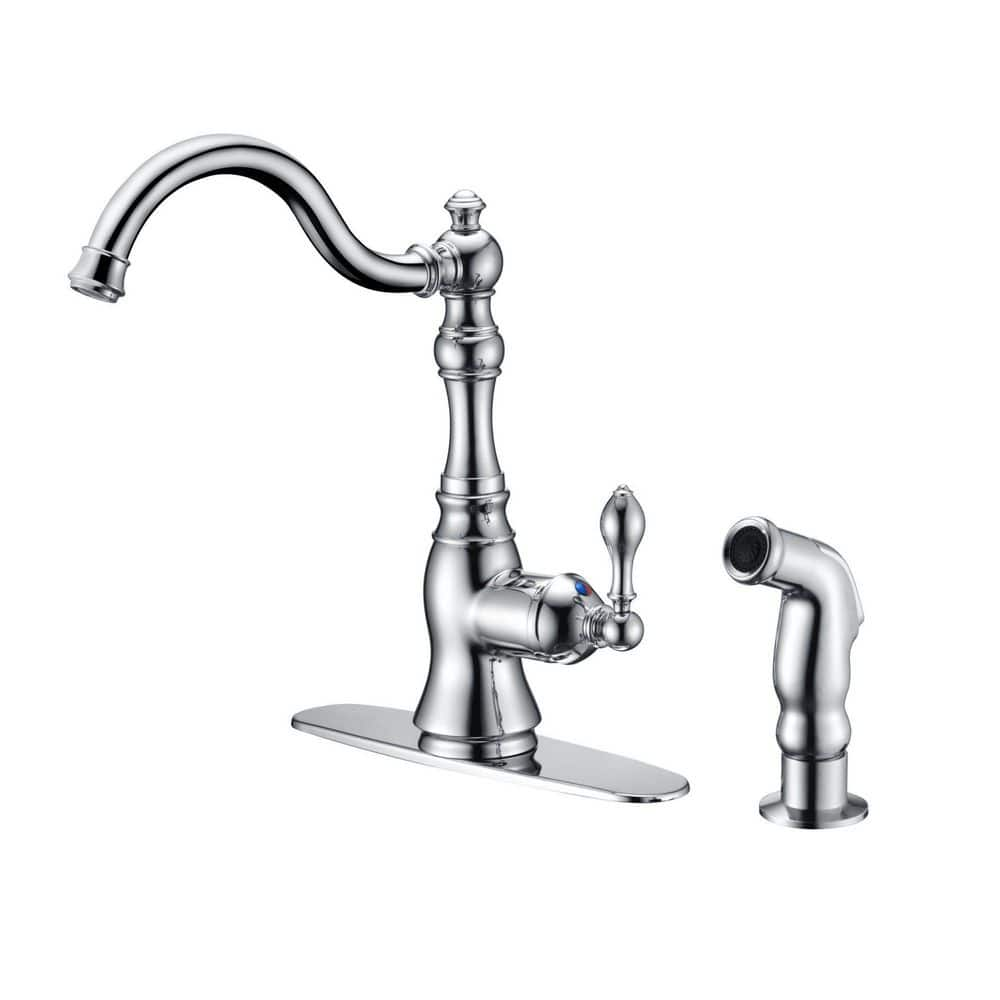 Ultra Faucets Single-Handle Standard Kitchen Faucet with Side Sprayer in Rust and Spot Resist in Polished Chrome