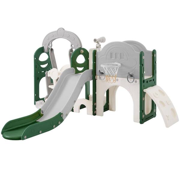 Bon Furni Green HDPE Indoor and Outdoor Playset Small Kid withSwing, Telescope, Slide