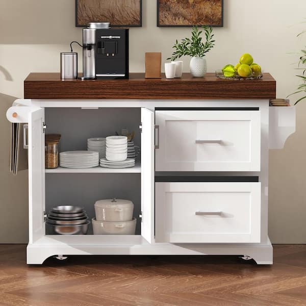 Ziyudura Black Wood 53 in. Kitchen Island with 3.5 in. Thick