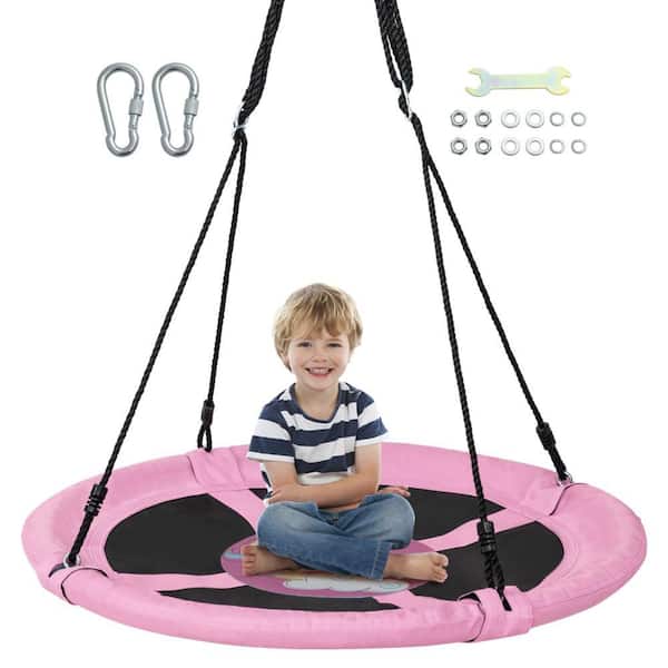 Pink 40 in. Flying Saucer Tree Swing Indoor Outdoor Play Set Swing for Kids