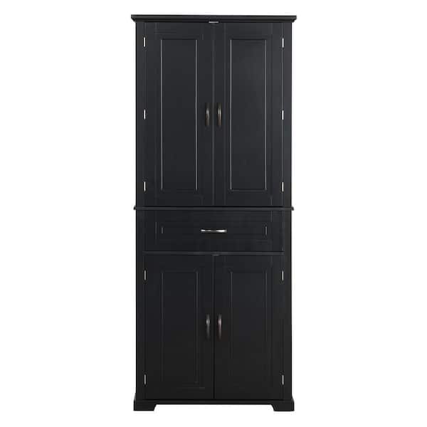 Adrinfly 29.9 in. W x 15.7 in. D x 72.2 in. H MDF Ready to Assemble Bathroom Storage Cabinet with Doors and Drawer in Black