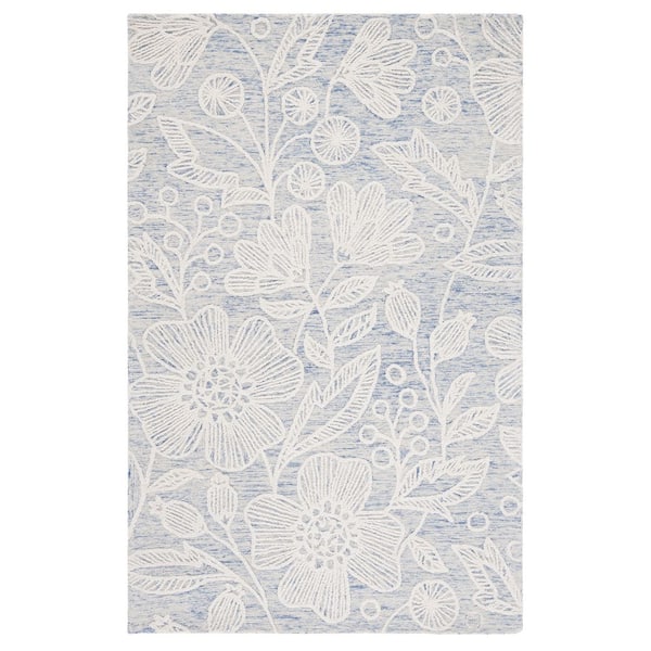 SAFAVIEH Jardin Blue/Ivory Doormat 3 ft. x 5 ft. Floral Area Rug