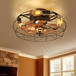 19.6 in. Indoor Enclosed Flush Mount Cage Ceiling Fan with Light Industrial Farmhouse Low Profile Ceiling Fan Remote