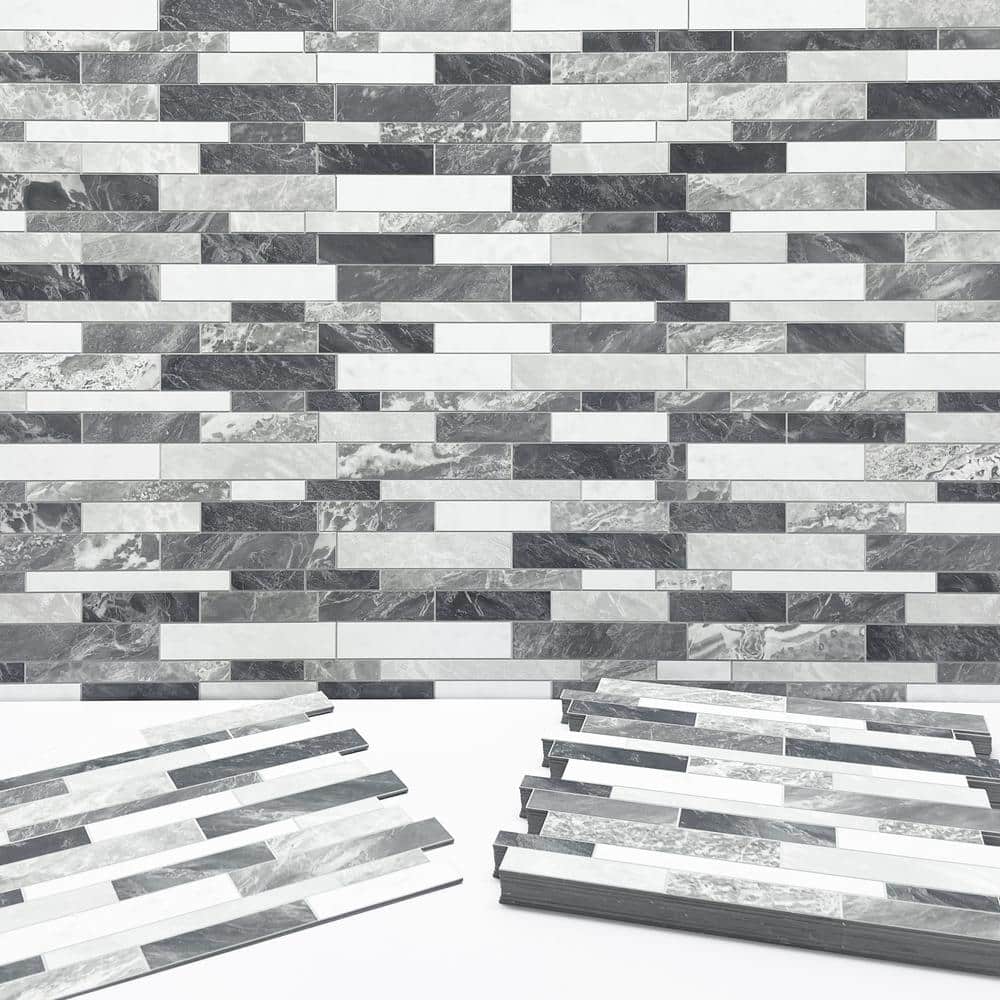 Gray Matte Peel and Stick Mosaic Wall Tile