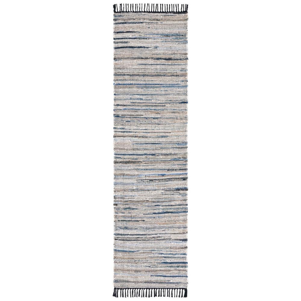 Light Blue Rag Rug SAFAVIEH Rag 2 ft. x 8 ft. Light Blue/Black Abstract Striped Runner Rug ...