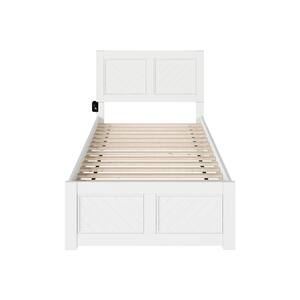 Canyon White Solid Wood Frame Twin XL Size Platform Bed with Matching Footboard