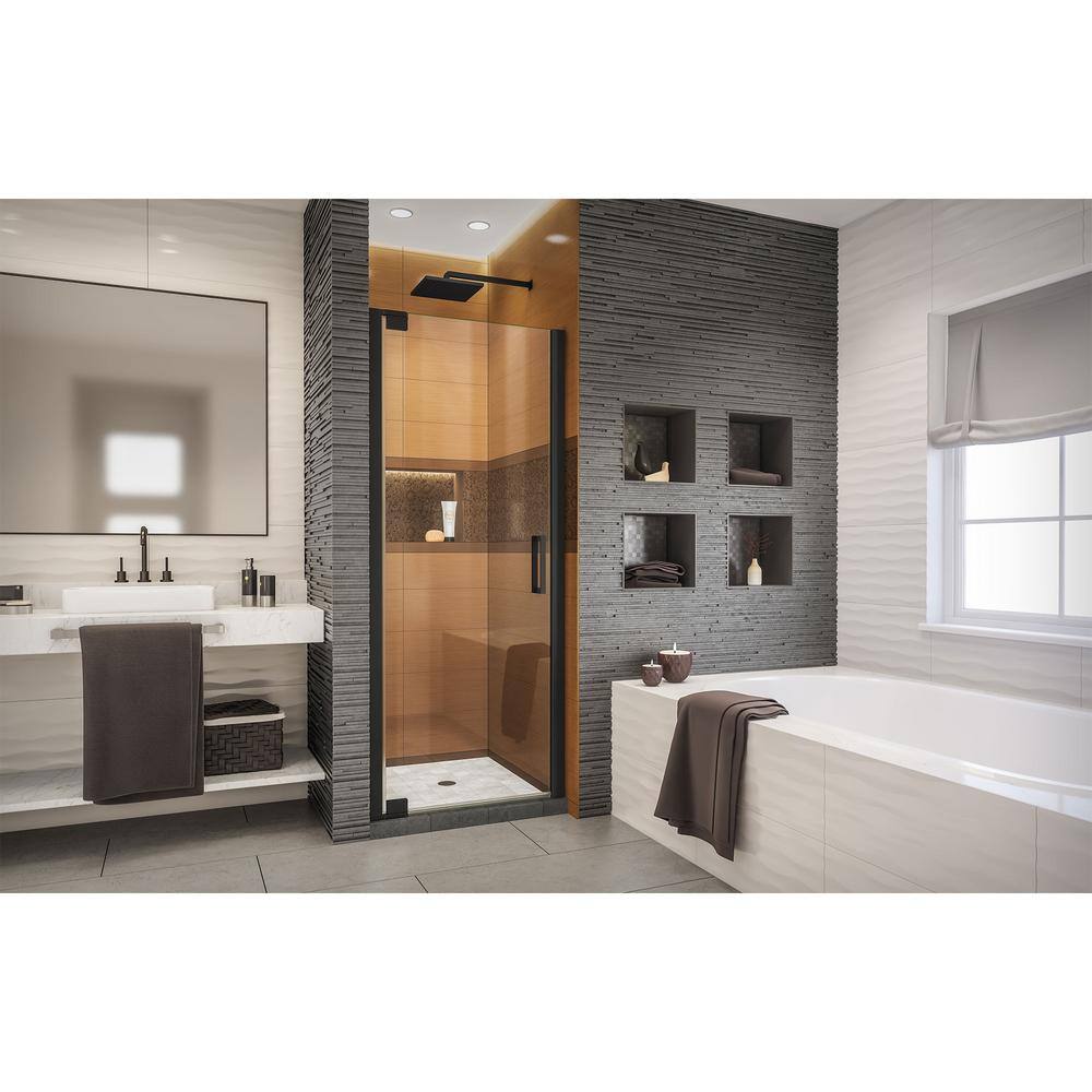 Elegance-LS Matte Black Frameless Pivot Shower Door with Clear Glass