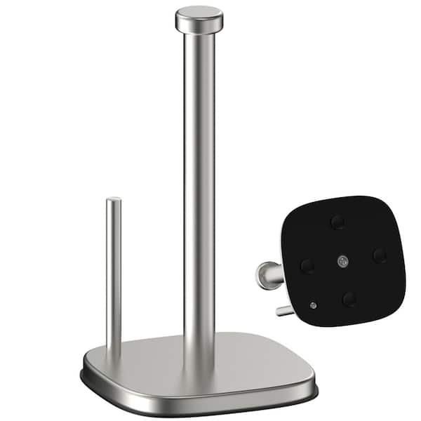 Countertop Mount Brushed Nickel Paper Towel Holder Stand with Weighted Suction Base One-Handed Operation