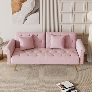 69.7 in. Pink Velvet Nail Head Modern Twin Size Sofa Bed