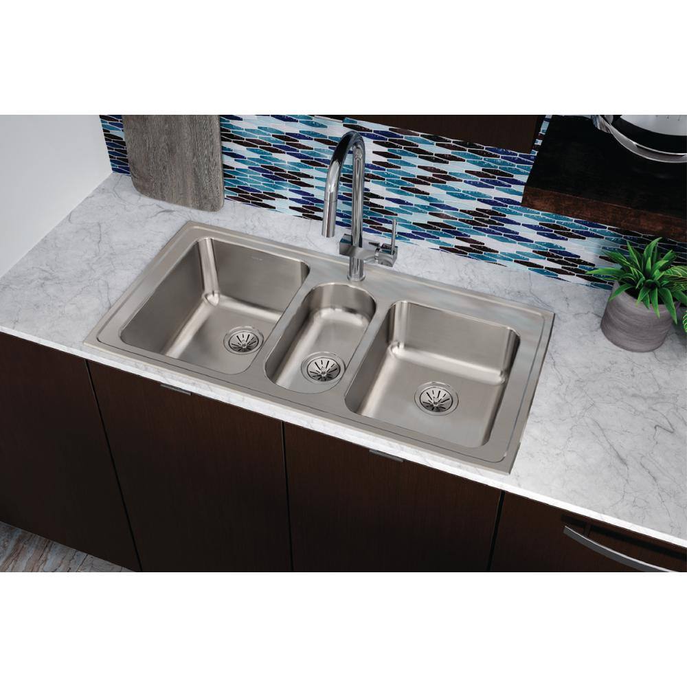 Stainless Steel Triple Basin Drop-In Kitchen Sink with Three Holes