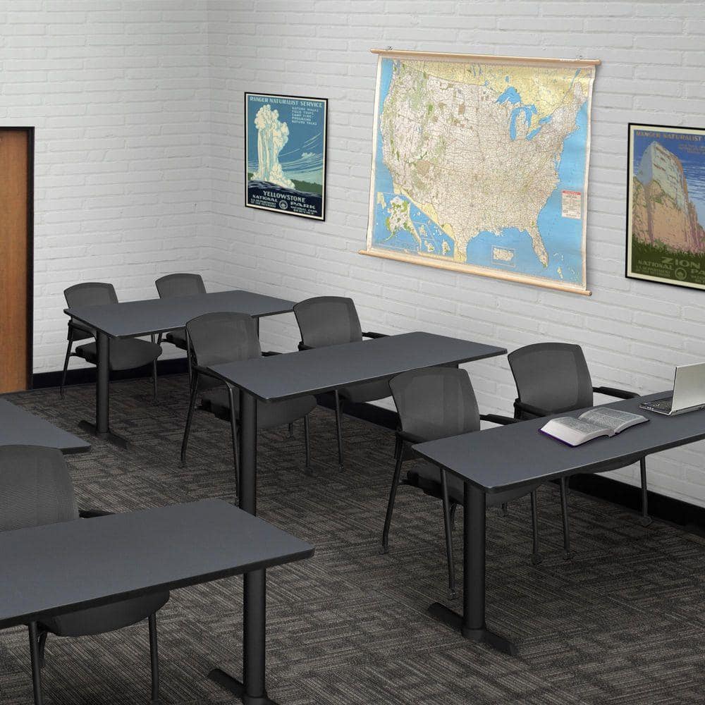 Cain 48 in. x 24 in. Grey T-Base Training Seminar Table Desk and 2 Knight Mesh Chairs