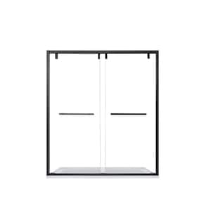 Brescia 68 in. W x 76 in. H Double Sliding Framed Shower Door in Matt Black Finish with Clear Glass