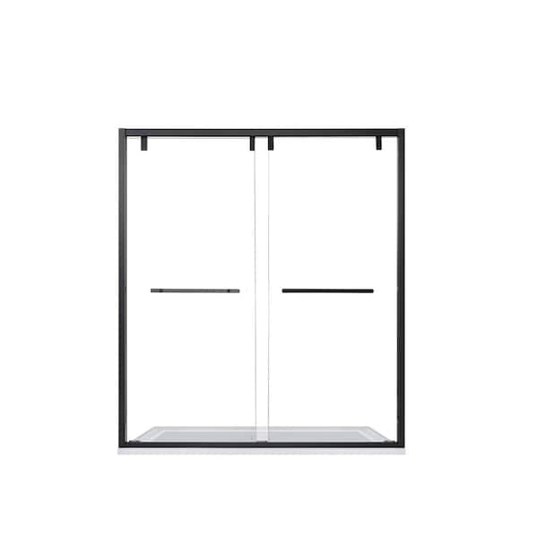 ROSWELL Brescia 68 in. W x 76 in. H Double Sliding Framed Shower Door in Matt Black Finish with Clear Glass