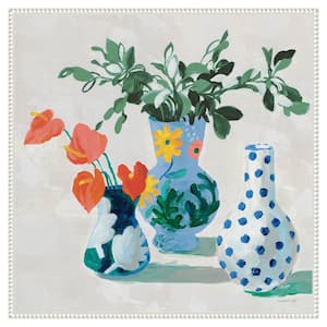 "Bungalow Floral Vases" by Danhui Nai 1 Piece Floater Frame Giclee Home Canvas Art Print 30 in. x 30 in .